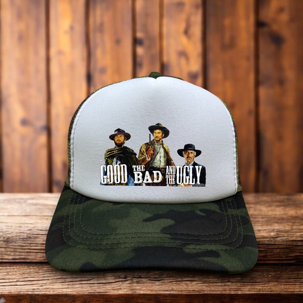 The Good The Bad The Ugly Mens Trucker Hat Camo Snapback 60s Western Ball Cap